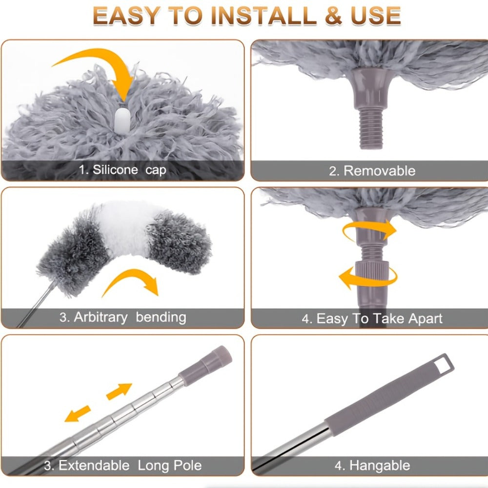 Microfiber Duster Kit with 100 Inch Extension Pole Extendable Bendable Feather Duster for Entryways, Bedrooms and Living Spaces