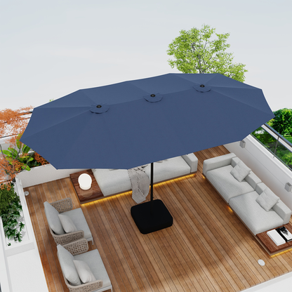 Patio Umbrella 15x9FT Double-Sided Rectangle with Optional 36 LEDs, 12-Rib Frame and Eight Color-Light Options