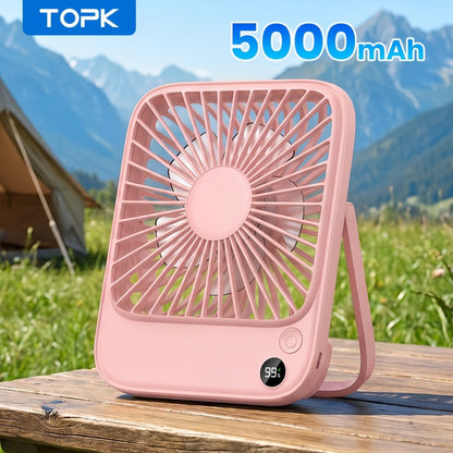 USB Desk Fan Battery Operated, 2000mAh & 5000mAh Rechargeable Mini Personal Fan, 4-Speed Adjustable