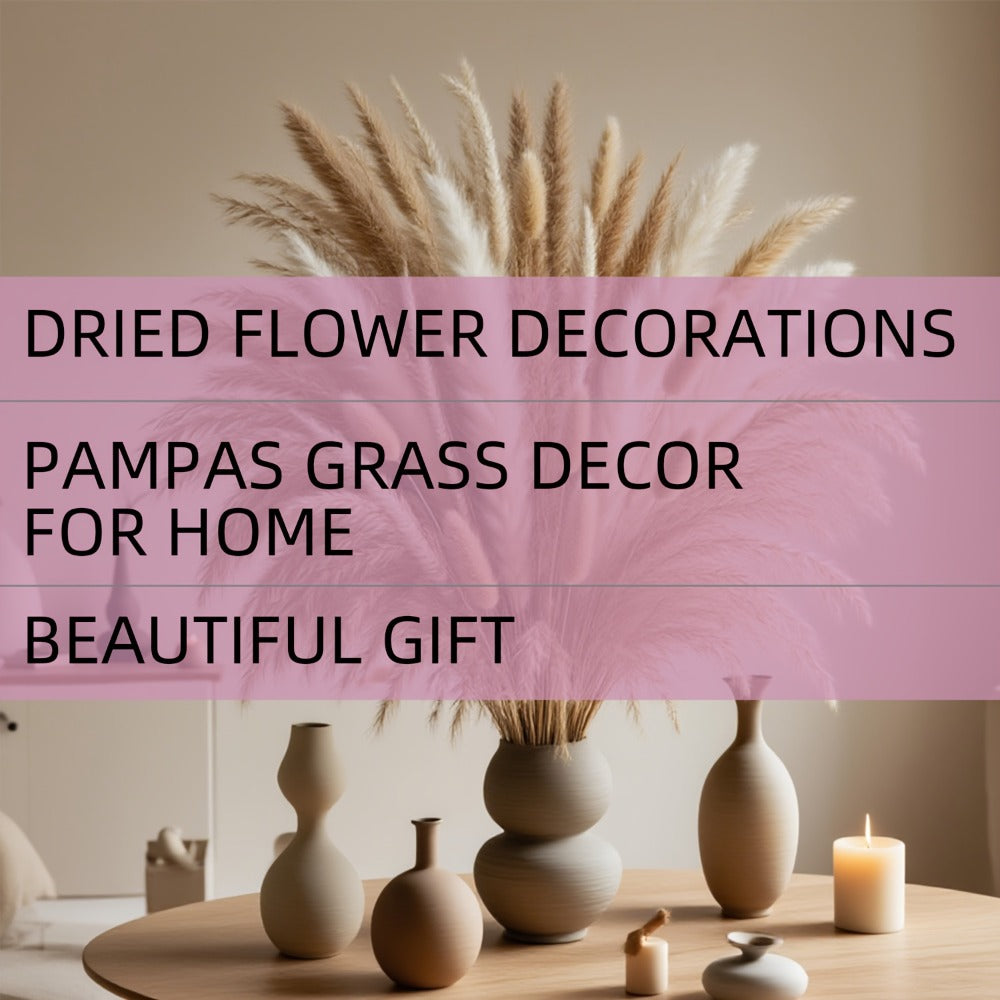 Pampas Grass Bouquet with 125 Mixed Stems, Bunny Tails and Neutral Reed Textures for Vase Display