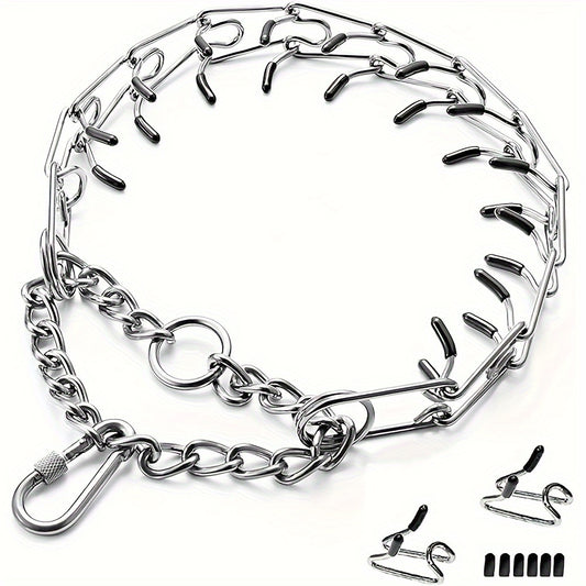Prong Training Collar for Dogs with Rubber Tips – Adjustable Metal Pinch Collar for Small Medium and Large Breeds S & M