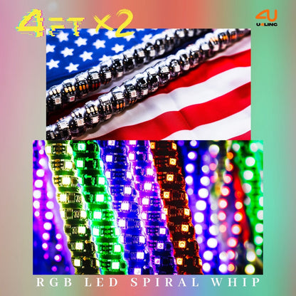 RGB LED Whip Lights for UTV ATV – 1ft/2ft/3ft/4ft Spiral Color Changing Neon Light Whips with Remote & App Control, Music Sync