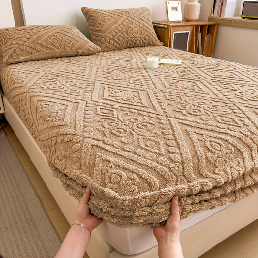Embossed Plush Fitted Sheet with Four Colors and Twin, Full, Queen or King Size Options for Cooler Seasons