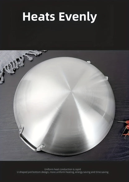 Stainless Steel Wok & Frying Pan, Non-Stick Cooking Surface, Handle, Compatible with Gas, Induction & Electric Stovetops