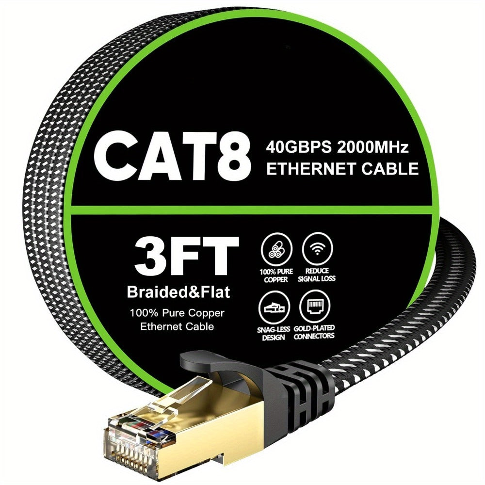 Cat 8 Ethernet Cable 100ft Flat Braided, 40Gbps 2000MHz High Speed Internet Cord for an Everyday Personal Care Routine