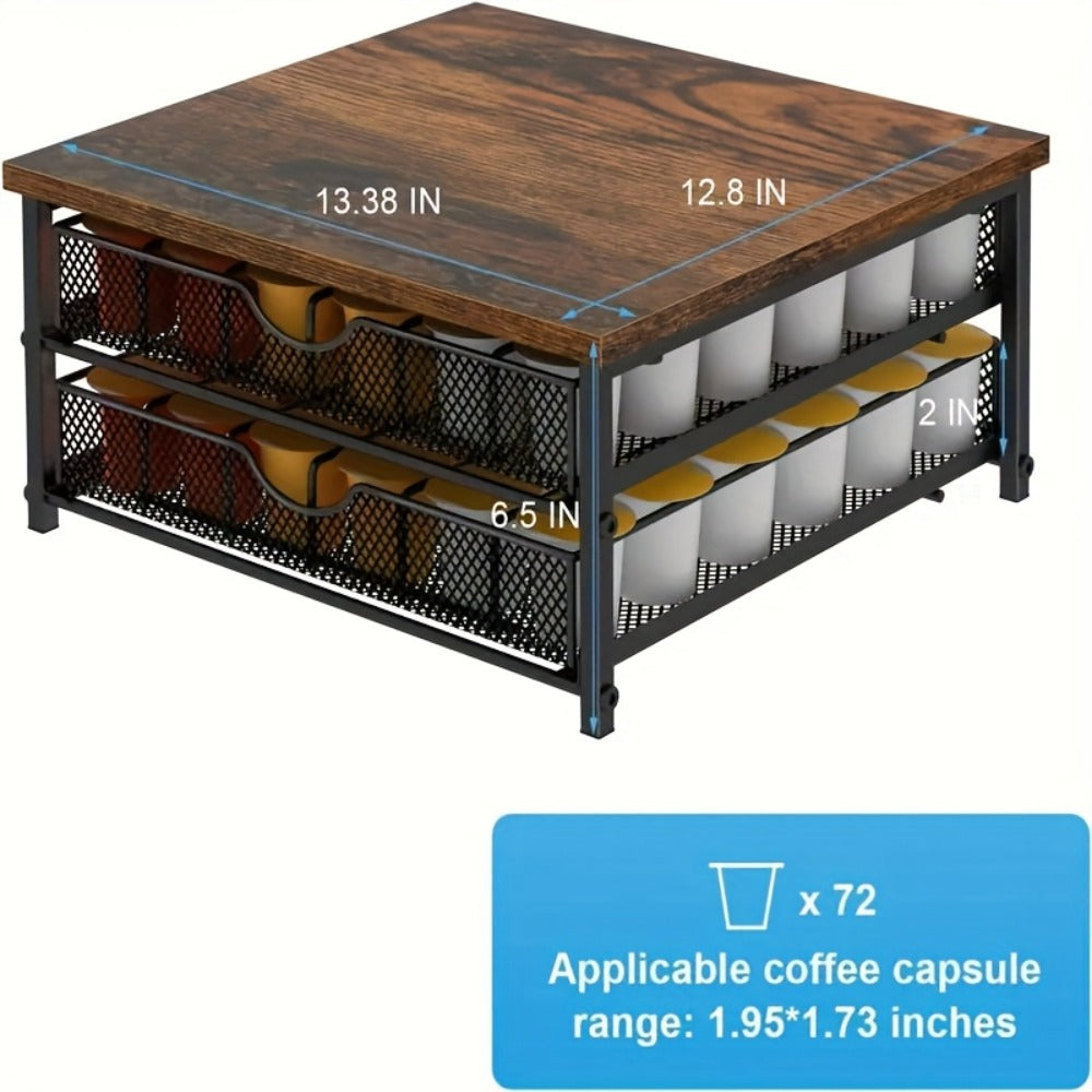 Coffee Pod Holder K-Cup Storage Drawer with Sliding Basket, 48-Capsule Double Layer Coffee Capsule Organizer for Countertop