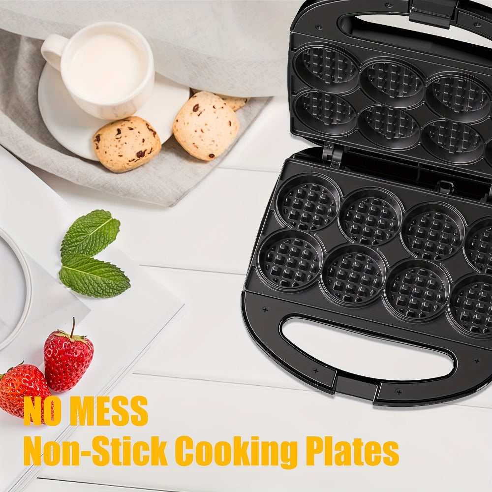 Mini Waffle Maker Machine Makes 8 Bite-Sized 2-Inch Waffles, Dual Non-Stick Aluminum Plates, Cool-Touch Handle