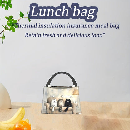 Cat Print Lunch Bag Tote, 11 x 6.3 x 6.7 Inches with Top Zipper, Dual Carry Handles and Tapered Profile