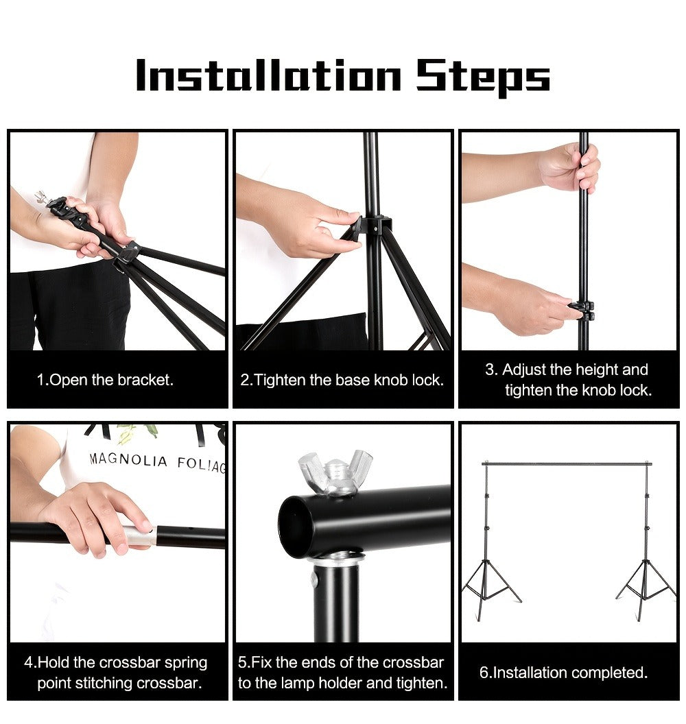 10x7ft Adjustable Backdrop Stand Kit for Photo Studio – Background Support System with 2 Stands, 4 Crossbars