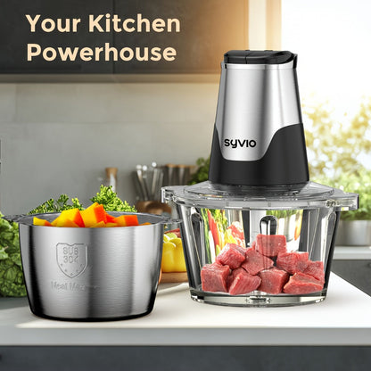 Mini Electric Food Processor 450W with 2 Bowls & 4 Bi-Level Blades, Meat Grinder & Vegetable Chopper for Baby Food