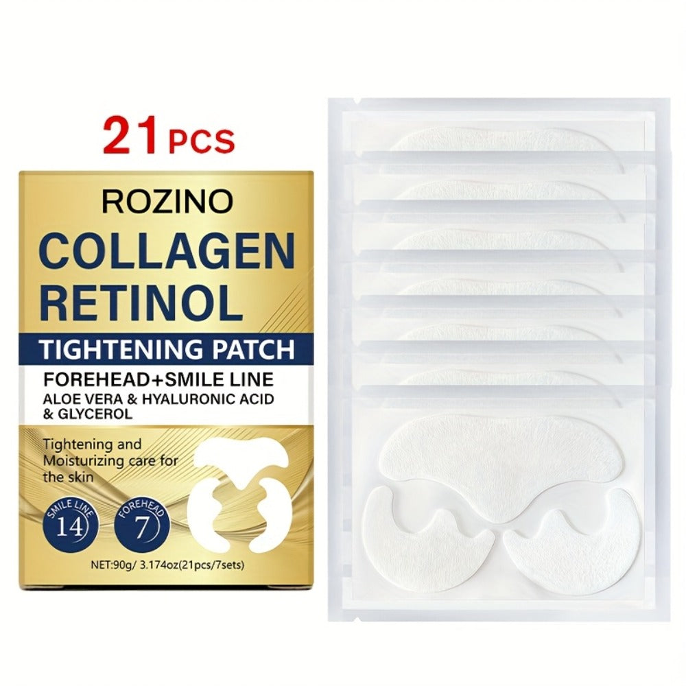 Anti-Wrinkle Face Patches 21pcs with Collagen Retinol Hyaluronic Acid & Aloe Vera – Forehead Smile Line Nasolabial Fold Overnight Skin