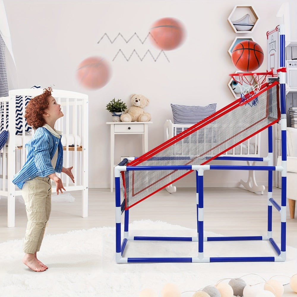Kids Arcade Basketball Game Set with Hoop & 4 Soft Balls – Indoor Outdoor Sport Play for Ages 3+, Thick PVC Frame