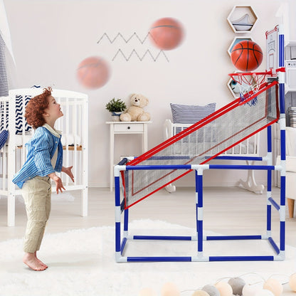 Kids Arcade Basketball Game Set with Hoop & 4 Soft Balls – Indoor Outdoor Sport Play for Ages 3+, Thick PVC Frame