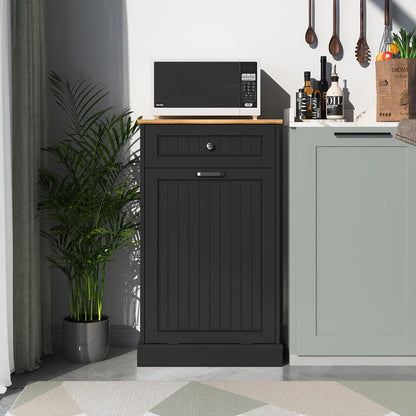 Tilt Out Trash Cabinet Freestanding Kitchen Garbage Cabinet with Cutting Board & Drawer, Wood Hideaway Recycling Station