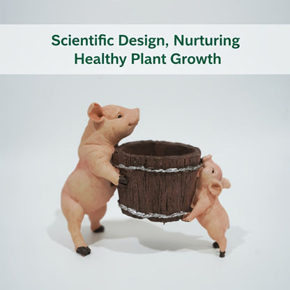 Bohemian Pig-Shaped Resin Planter - Cute Swine Succulent Vase with Root Base for Potted Plants, Herbs & Cacti