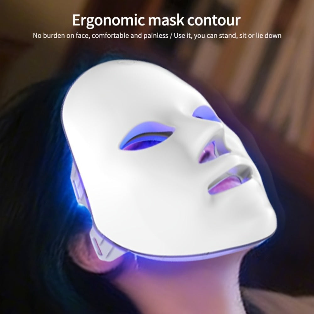 Portable 7-Color LED Facial Mask Device, USB Rechargeable Home Beauty Skincare Tool for Face Care