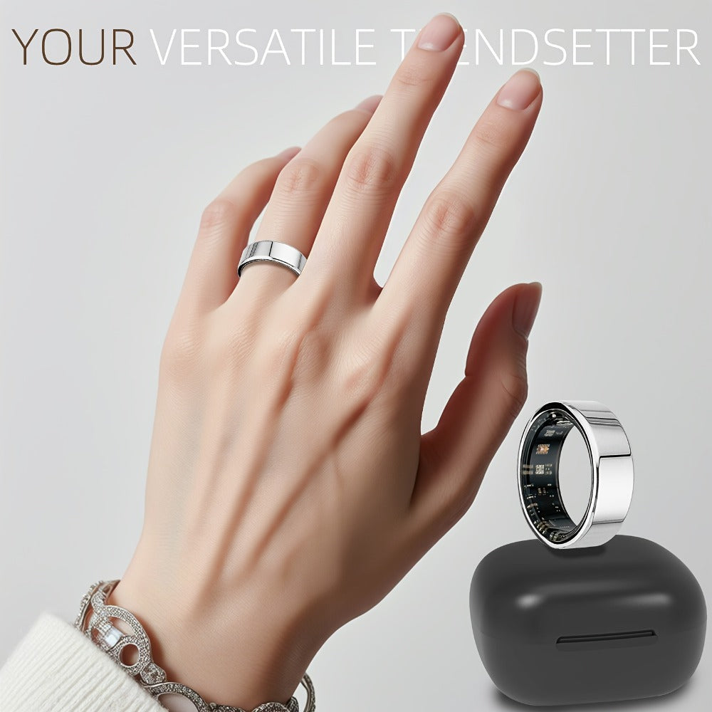 Smart Ring with Health Tracking & Charging Case – Step Count Calorie & Sleep Monitor | Long Battery | iOS & Android | Sizes #7–13 | Black