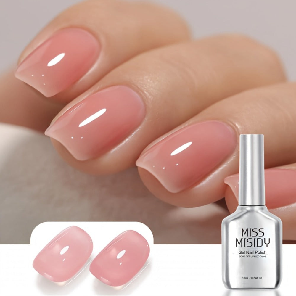 Jelly Gel Nail Polish Sheer Pink Glass Nail Effect 16ml – Semi-Transparent Translucent Neutral Soak-Off UV LED Korean Nail Art Minimalist