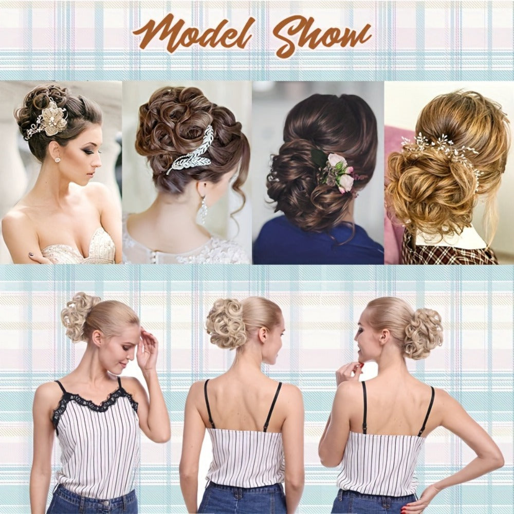 Clip In Hair Bun Extension Messy Bun Chignon Hairpiece – Synthetic Curly Updo with Comb & Scrunchie for Women