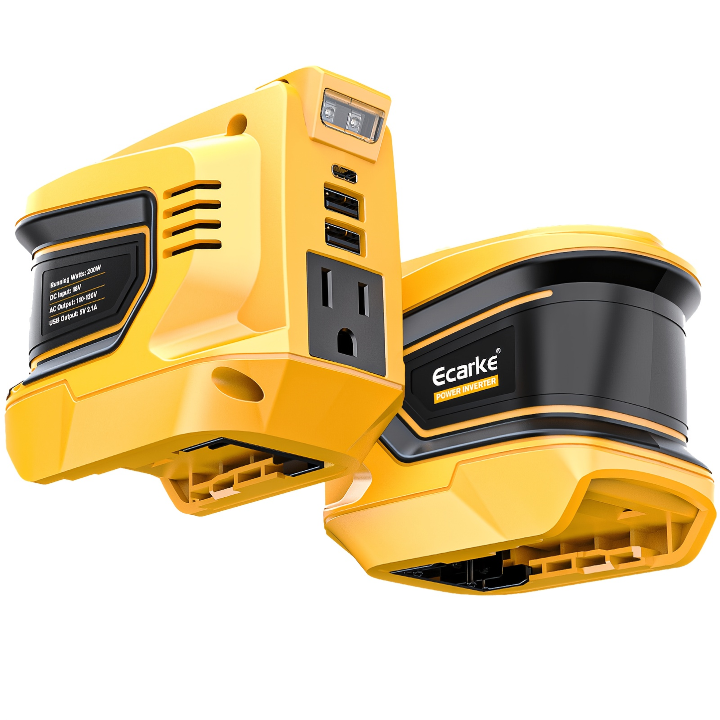Battery Inverter for Dewalt 20V & 18V - 200W/350W/550W DC to AC 110V, USB, Type-C & AC Outlet, LED Work Light