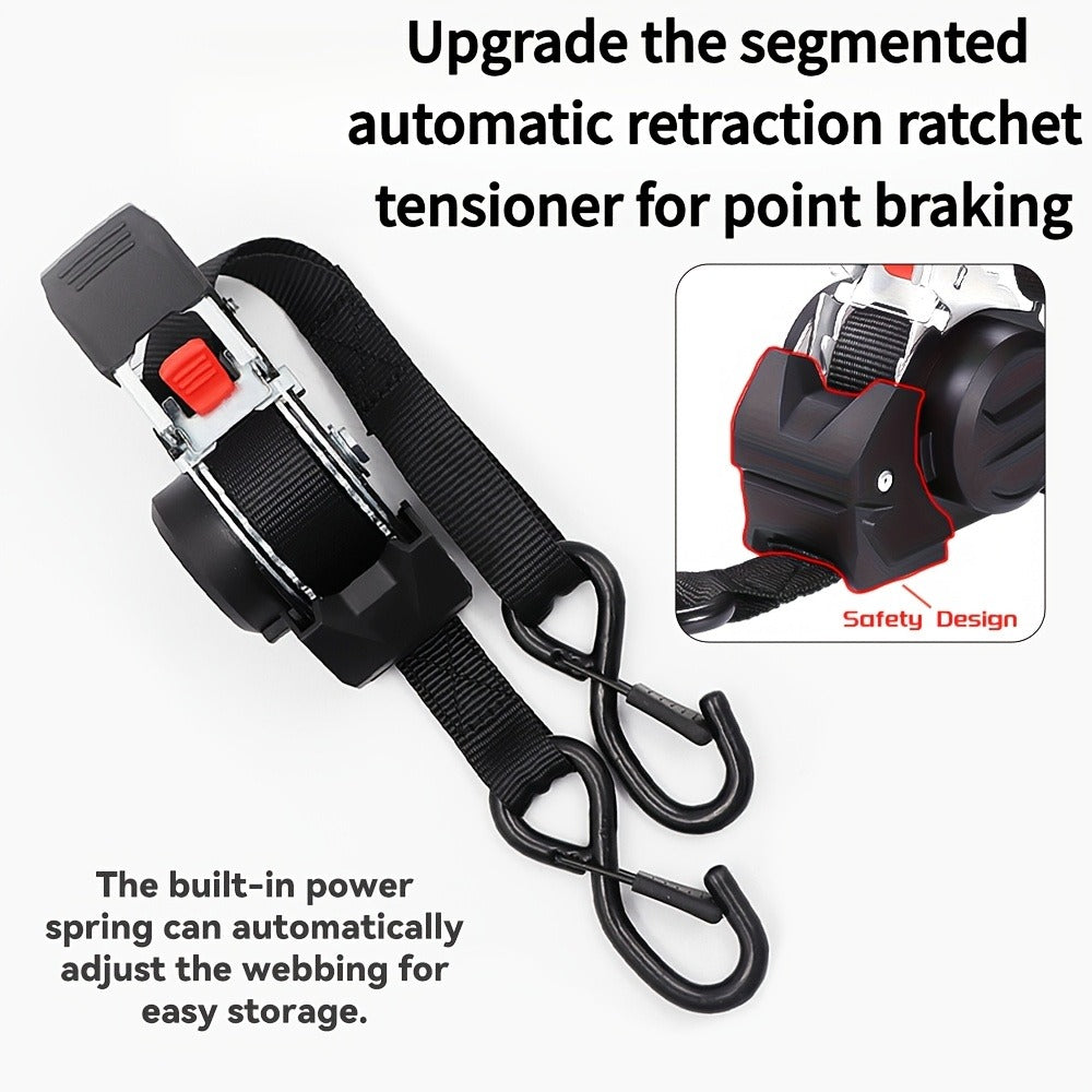 Ratchet Tie-Down Straps with Auto-Retract & Speed Control – Heavy-Duty Cargo Securing Kit with Hooks & Storage Bag | Motorcycle Transport