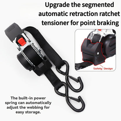 Ratchet Tie-Down Straps with Auto-Retract & Speed Control – Heavy-Duty Cargo Securing Kit with Hooks & Storage Bag | Motorcycle Transport