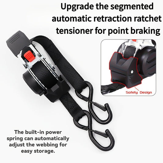Ratchet Tie-Down Straps with Auto-Retract & Speed Control – Heavy-Duty Cargo Securing Kit with Hooks & Storage Bag | Motorcycle Transport