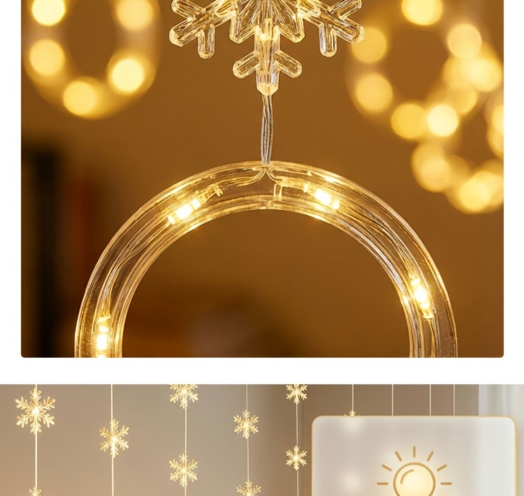 String Lights, 118-Inch USB Holiday Curtain with Ten Snowflake or Star-and-Tree Drops for Indoor Display