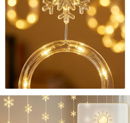 String Lights, 118-Inch USB Holiday Curtain with Ten Snowflake or Star-and-Tree Drops for Indoor Display