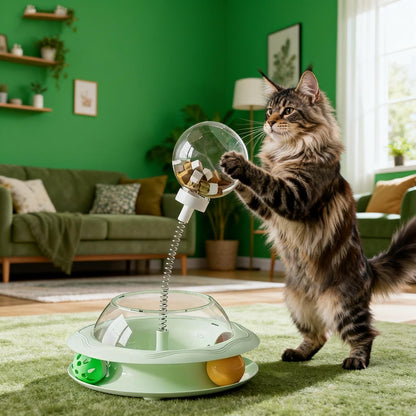 Cat Puzzle Toy Spinning Wheel with Food Spill Feeder – Interactive Rotating Excavating Toy for Indoor Cats & Kittens