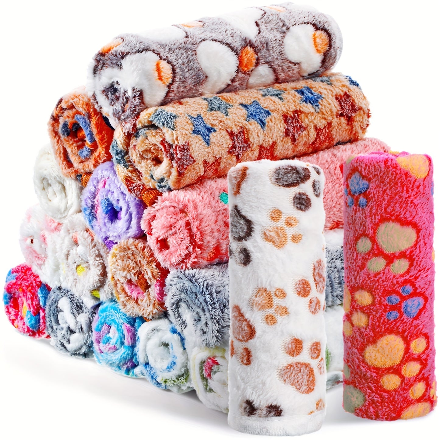 Pet Blanket Fleece 18 Pack Soft Warm Sleep Mat 23x16 Inch, Cute Paw Bone Star Heart Print Fluffy Bed Blanket for Dogs Cats Kittens Puppies