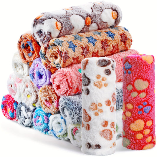 Pet Blanket Fleece 18 Pack Soft Warm Sleep Mat 23x16 Inch, Cute Paw Bone Star Heart Print Fluffy Bed Blanket for Dogs Cats Kittens Puppies