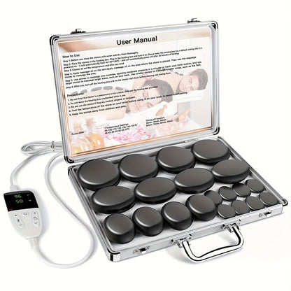 Spa Hot Stone Massage Set with Heater & Temperature Control, 10 Basalt Stones, 2 Size Options, Professional