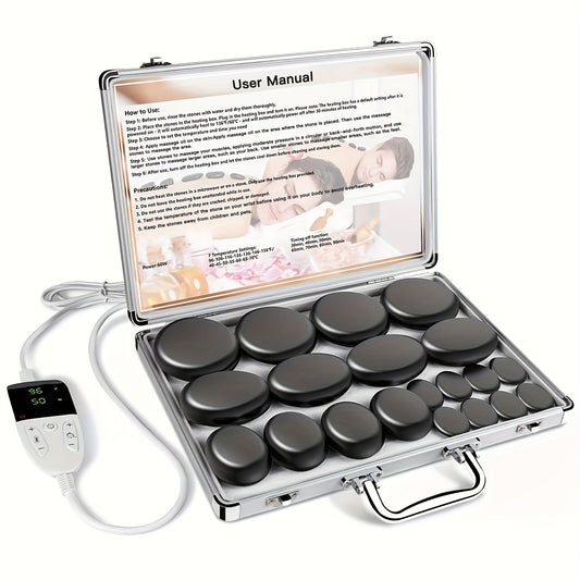 Spa Hot Stone Massage Set with Heater & Temperature Control, 10 Basalt Stones, 2 Size Options, Professional