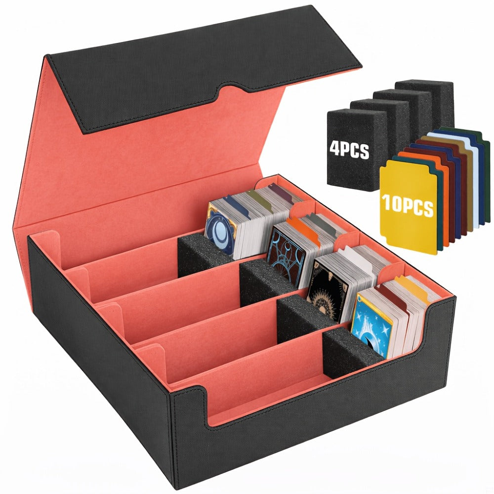 Trading Card Storage Box 5-Row 3900+ Capacity – Card Deck Case with 48 Colorful Dividers & 5 Foam Supporters for MTG Commander Yu-Gi-Oh