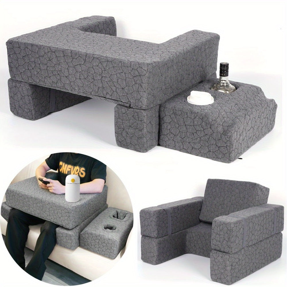 Modular Gray Reading and Gaming Cushion with Armrests, Cup Holders, Side Pockets and Detachable Sections