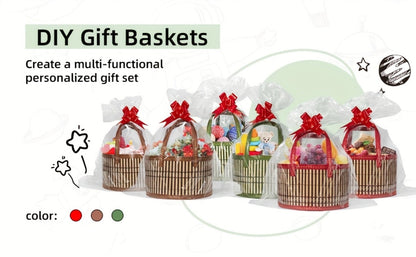 Bamboo Storage Baskets 6-Pack in Oval or Round Shapes with Nine Color and Shape Options for Home Organization