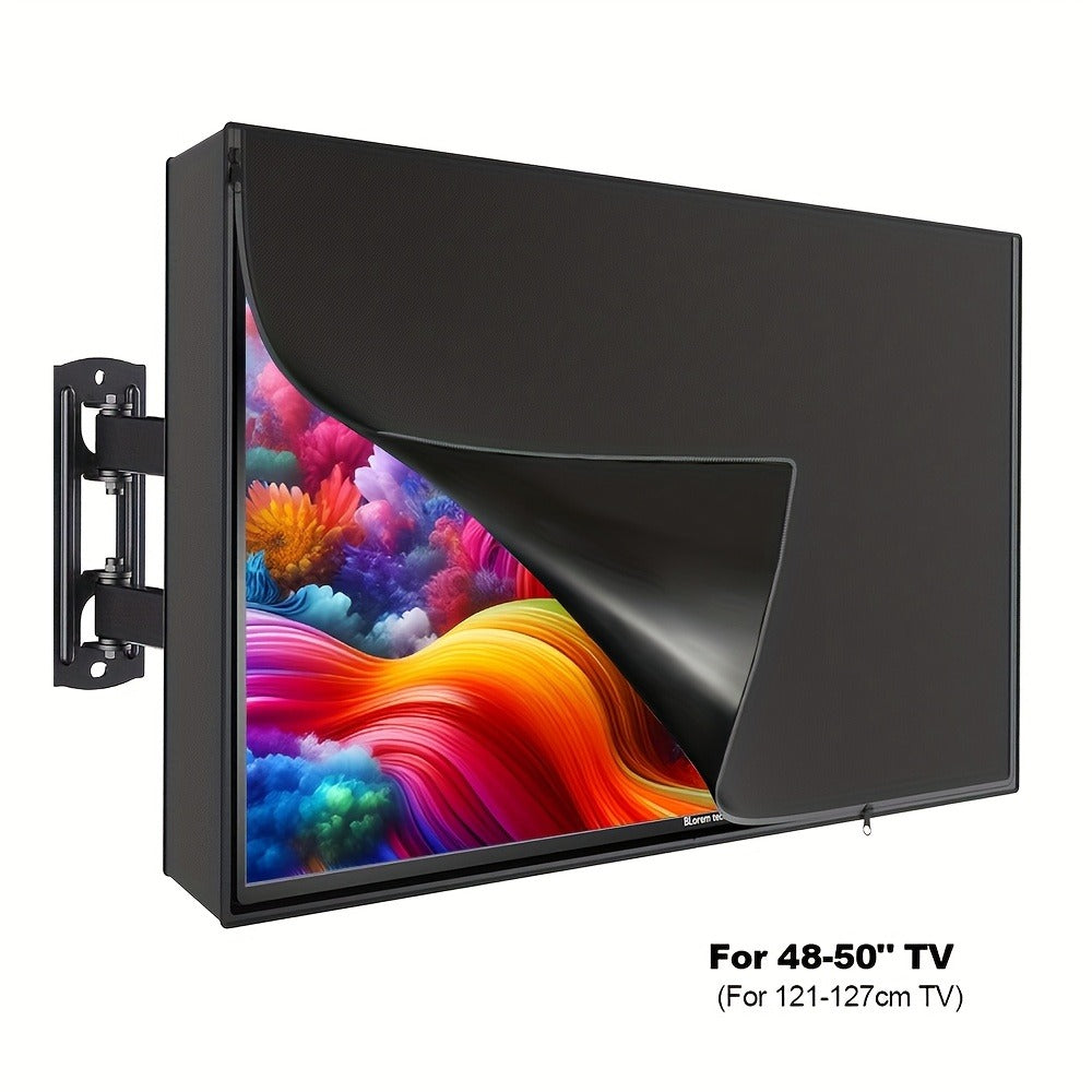 600D Weatherproof Outdoor TV Cover with Roll-Up Flap & 3-Side Zipper – Non-Scratch Liner, Remote Pocket, Wall Mount Compatible, 30–50 Inch