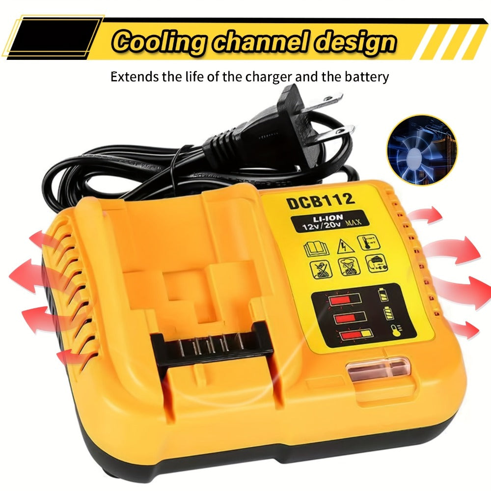 Yellow 12V/20V MAX Battery Charger Compatible with Select DeWalt DCB Batteries and 22V 2A Output Label