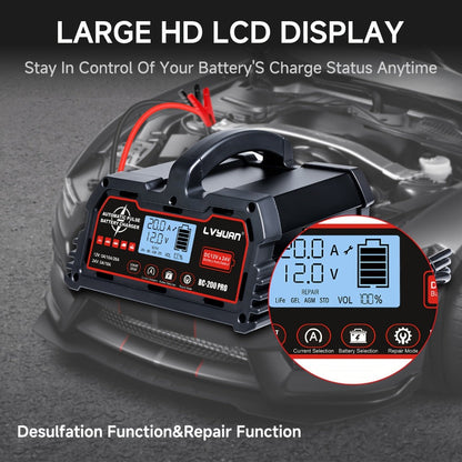 Smart Battery Charger Maintainer 12V 20A 24V 10A 8-Stage with Temperature Compensation for LiFePO4 Lead Acid Car Truck Motorcycle Boat