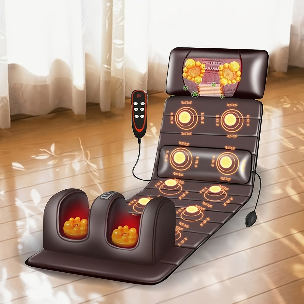 Full Body Heating Massager Set, PU Leather Massage Chair Pad with Neck Massager, Leg Massager, Lumbar Pillow & Headrest