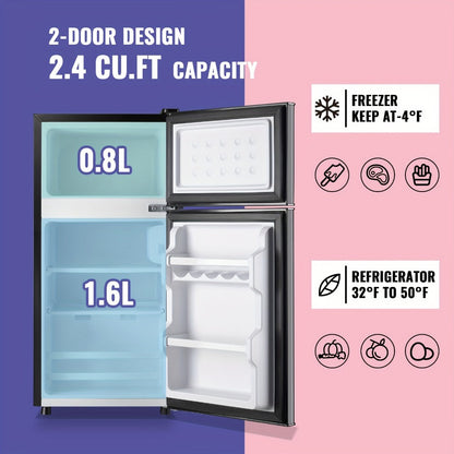 Mini Refrigerator with Freezer, 2.4 Cu Ft Double Door Small Fridge with Removable Shelves & Adjustable Feet