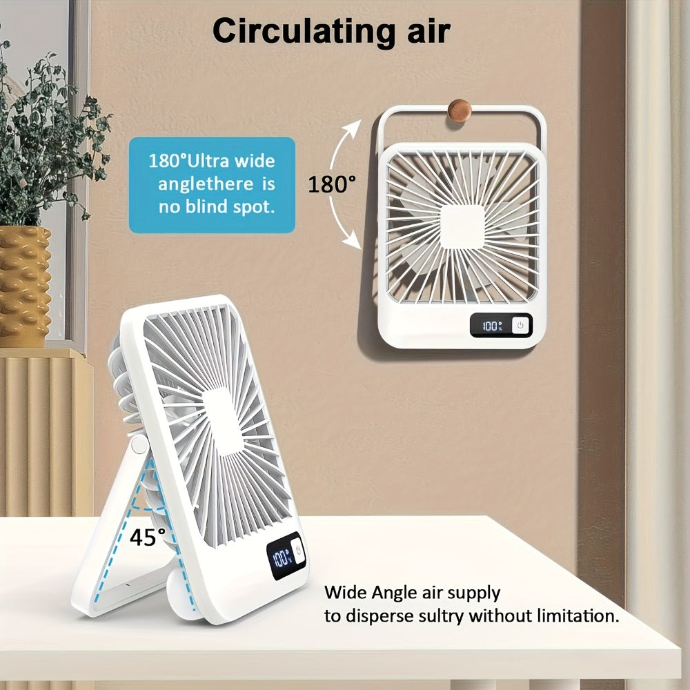 Mini Desktop Fan Square Design, Ultra-Quiet 5-Speed USB Rechargeable 1800mAh Portable Cooling Fan for Home