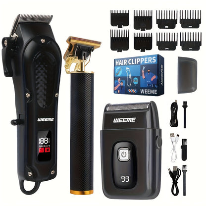 Hair Clipper Set for Men USB Rechargeable – LCD Display Cordless Trimmer, Guide Combs & Cleaning Brushes, Professional Home Haircut Kit