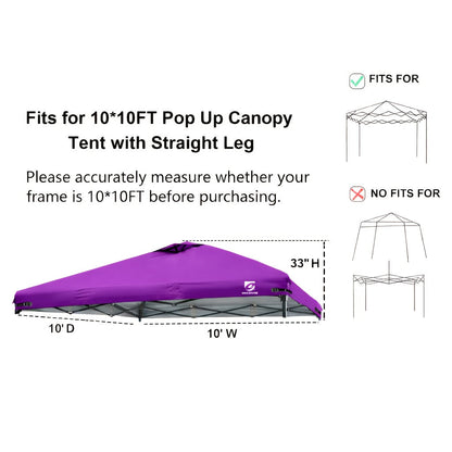 10x10 Canopy Replacement Top Cover for Straight Leg Tents – Ventilation Ports, Instant Shade, 11 Color Options