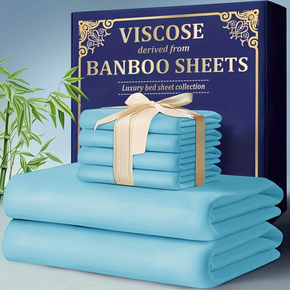 Bamboo Cooling Fitted Sheet Set 2300TC Deep Pocket All Season Bed Sheets for Entryways, Bedrooms and Living Spaces