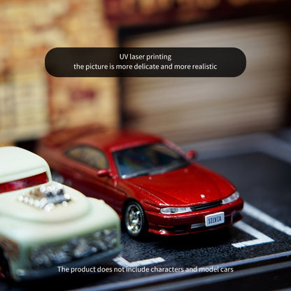 1:64 Diecast Car Display Case with LED Lighted Garage Diorama, Expandable Showcase for 6 Model Cars