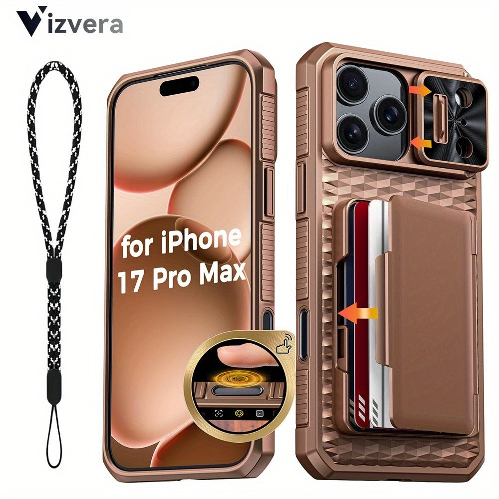 iPhone 17 Pro Max Wallet Case with Lanyard, 4-5 Card Holder, Sliding Lens Cover & Camera Control Button – Premium Protective Wallet Phone