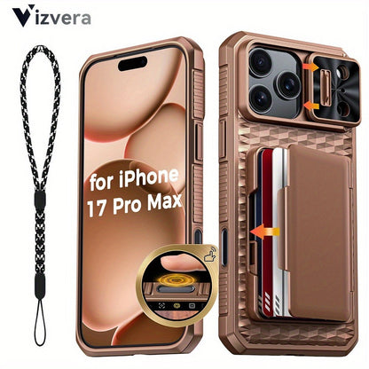 iPhone 17 Pro Max Wallet Case with Lanyard, 4-5 Card Holder, Sliding Lens Cover & Camera Control Button – Premium Protective Wallet Phone