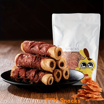 Dog Chew Treats Chicken & Duck Wrapped Cowhide Sticks – High Protein Beef Skin Stuffed Snacks, Long-Lasting, Easy to Digest
